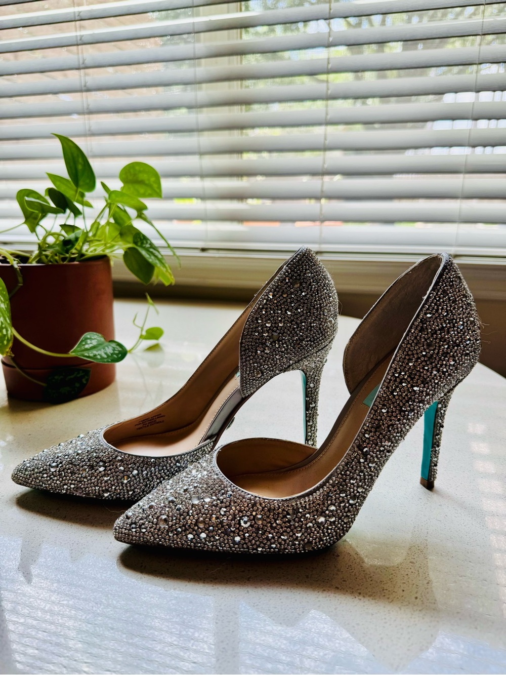 Betsey Johnson Silver Crystal Pointed-Toe High Heels